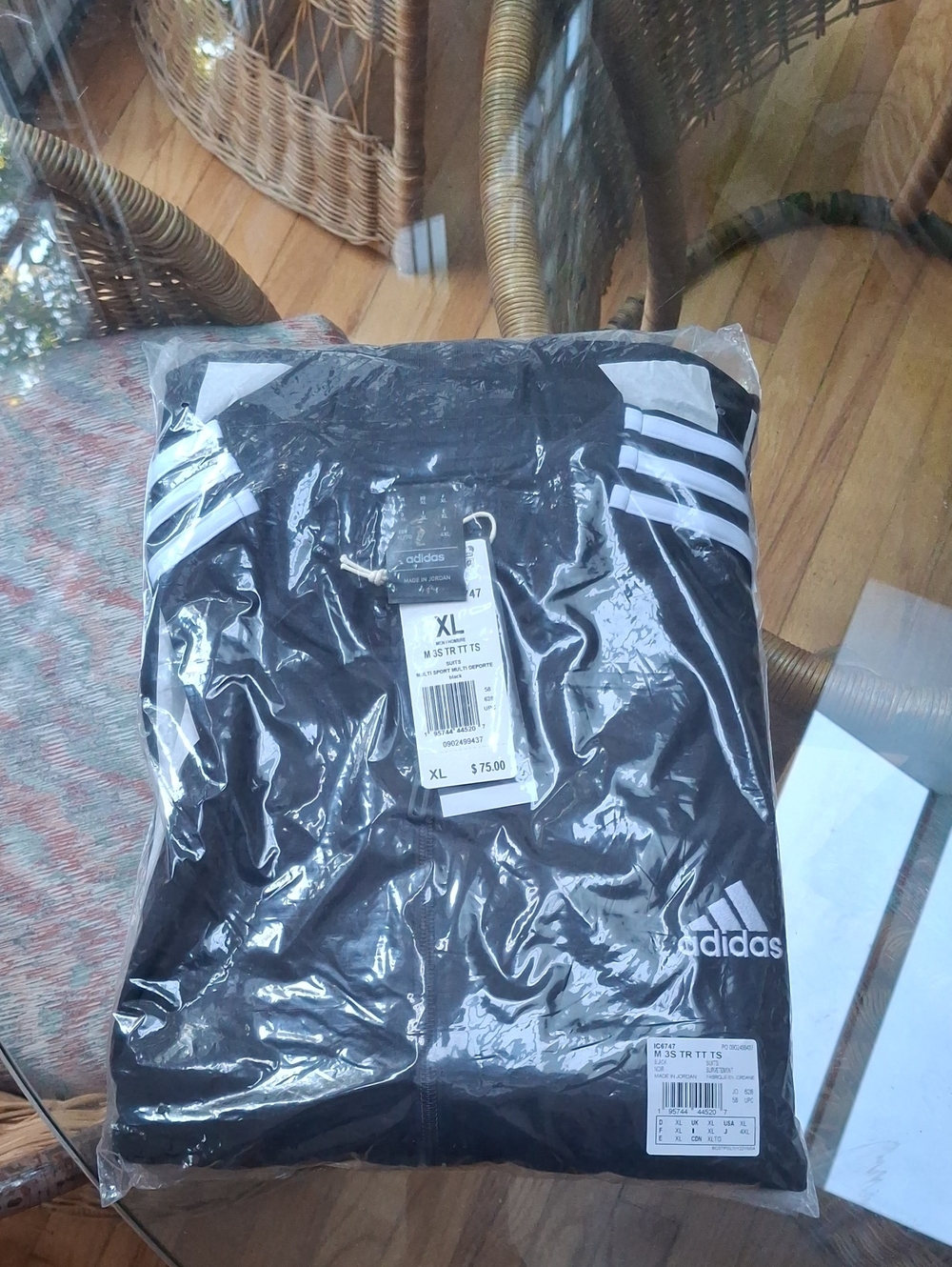 adidas Black Jacket with White Stripes - Men’s XL